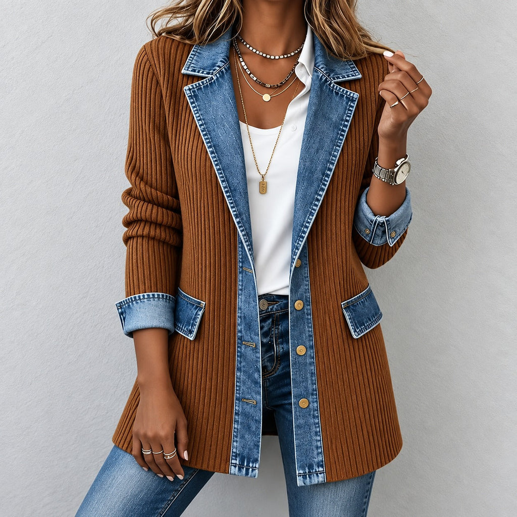 Chaqueta Tatiane™ con Tejido Acanalado, Corte Largo y Botones